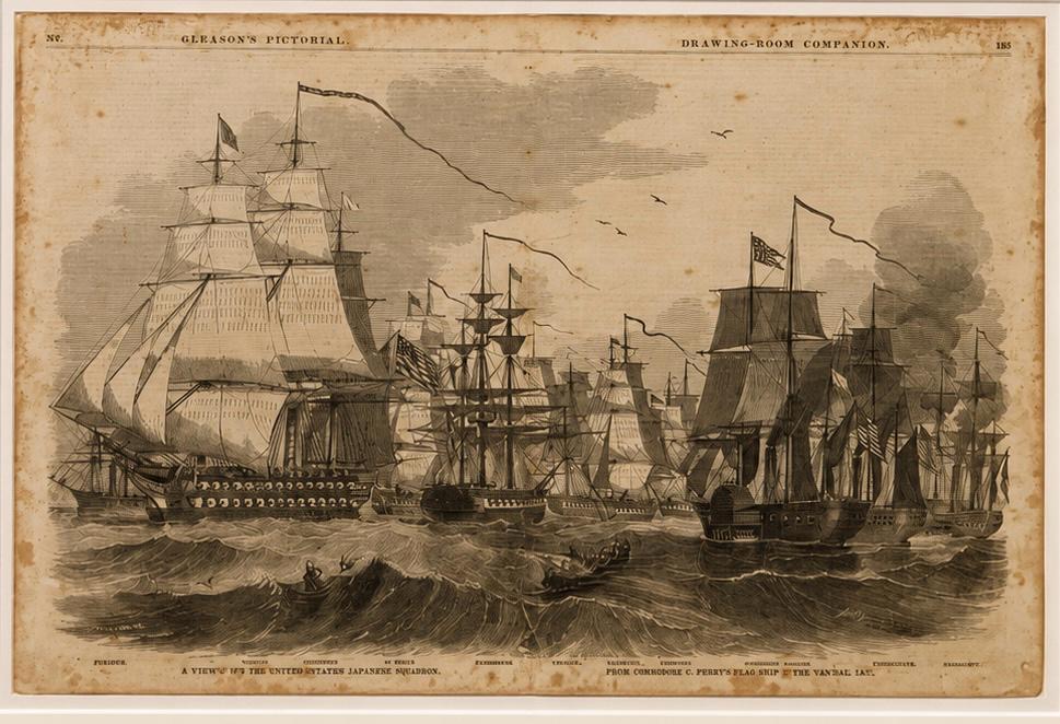 La Une de ce célèbre journal américain où l’on voit une illustration de l’escadron naval de Matthew Perry